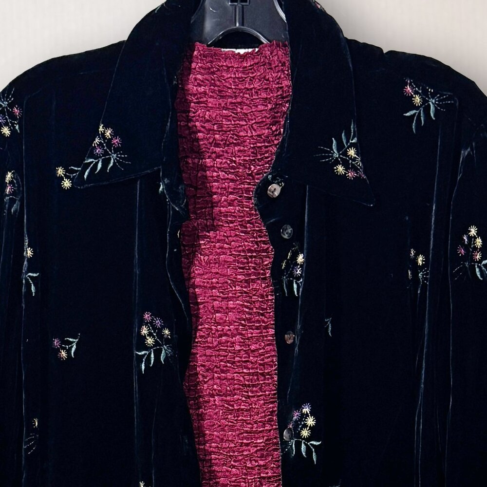 Silk Club Silk Floral Jacket & Coordinating Plisse Top Size L